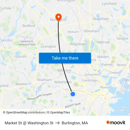 Market St @ Washington St to Burlington, MA map