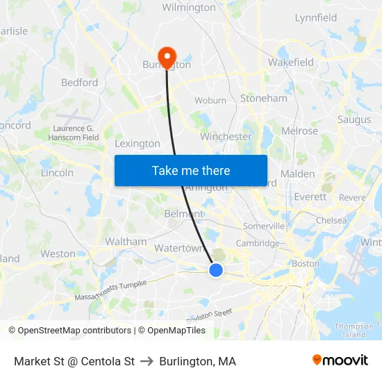 Market St @ Centola St to Burlington, MA map
