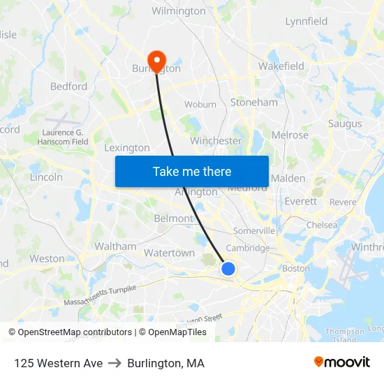 125 Western Ave to Burlington, MA map