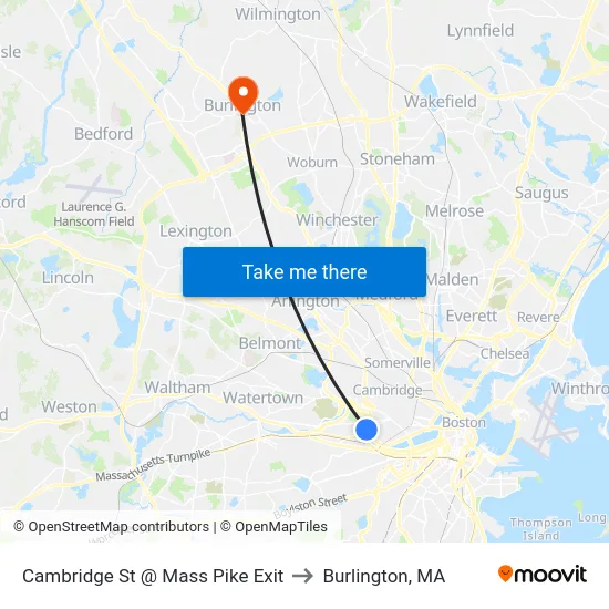Cambridge St @ Mass Pike Exit to Burlington, MA map