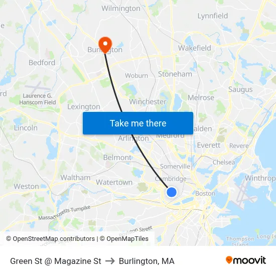 Green St @ Magazine St to Burlington, MA map