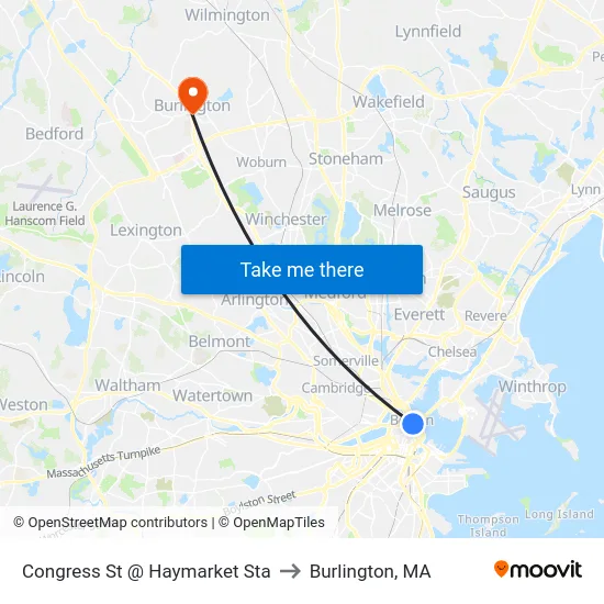 Congress St @ Haymarket Sta to Burlington, MA map