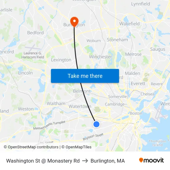 Washington St @ Monastery Rd to Burlington, MA map