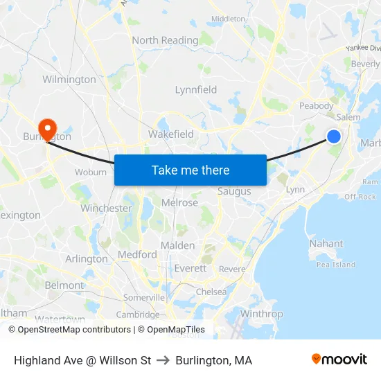 Highland Ave @ Willson St to Burlington, MA map