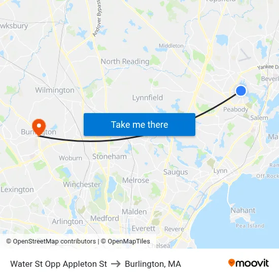 Water St Opp Appleton St to Burlington, MA map