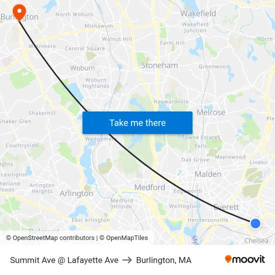 Summit Ave @ Lafayette Ave to Burlington, MA map