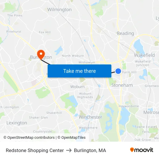 Redstone Shopping Center to Burlington, MA map