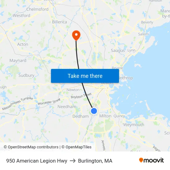 950 American Legion Hwy to Burlington, MA map