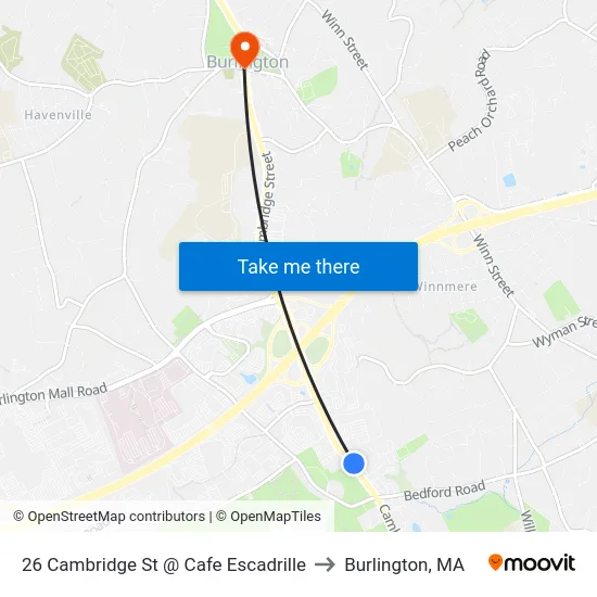 26 Cambridge St @ Cafe Escadrille to Burlington, MA map