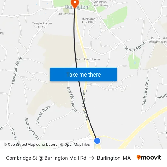 Cambridge St @ Burlington Mall Rd to Burlington, MA map