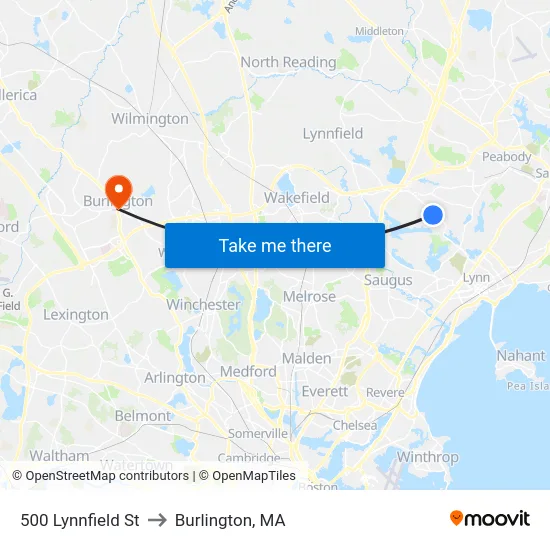 500 Lynnfield St to Burlington, MA map