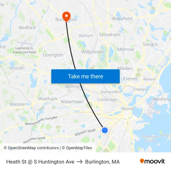 Heath St @ S Huntington Ave to Burlington, MA map
