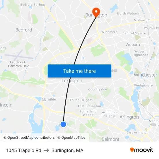 1045 Trapelo Rd to Burlington, MA map