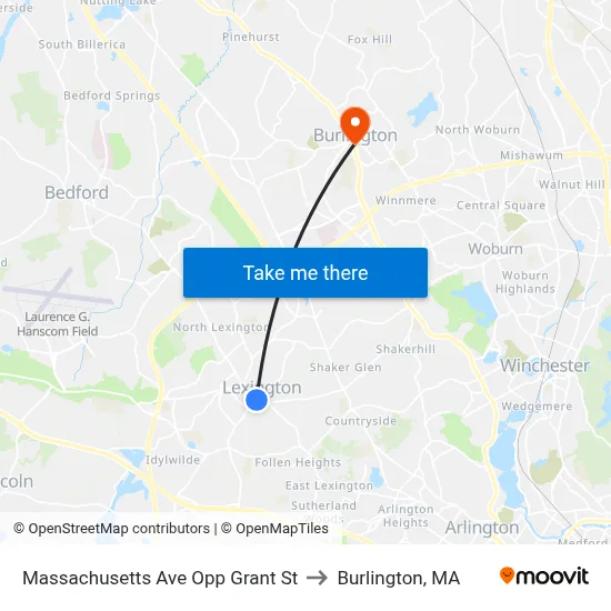 Massachusetts Ave Opp Grant St to Burlington, MA map