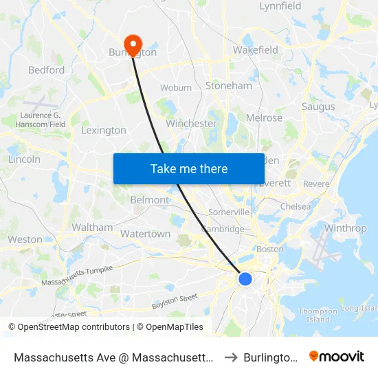 Massachusetts Ave @ Massachusetts Ave Station to Burlington, MA map