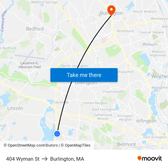 404 Wyman St to Burlington, MA map