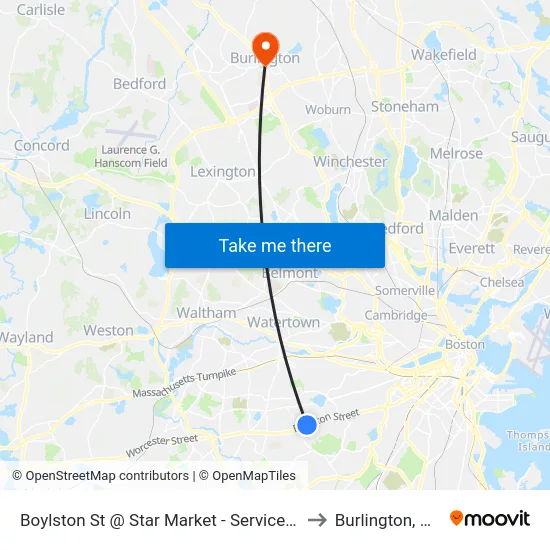 Boylston St @ Star Market - Service Rd to Burlington, MA map