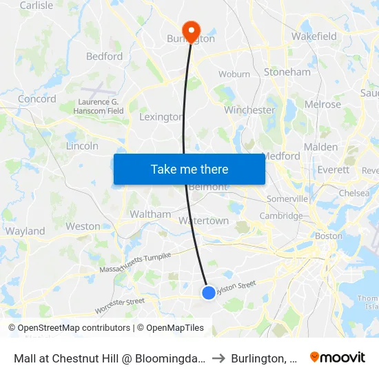Mall at Chestnut Hill @ Bloomingdale's to Burlington, MA map