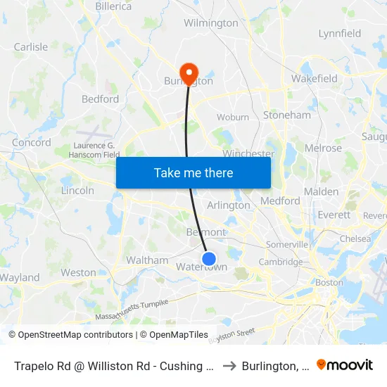 Trapelo Rd @ Williston Rd - Cushing Square to Burlington, MA map
