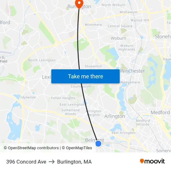 396 Concord Ave to Burlington, MA map
