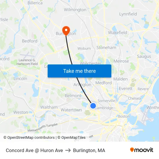 Concord Ave @ Huron Ave to Burlington, MA map