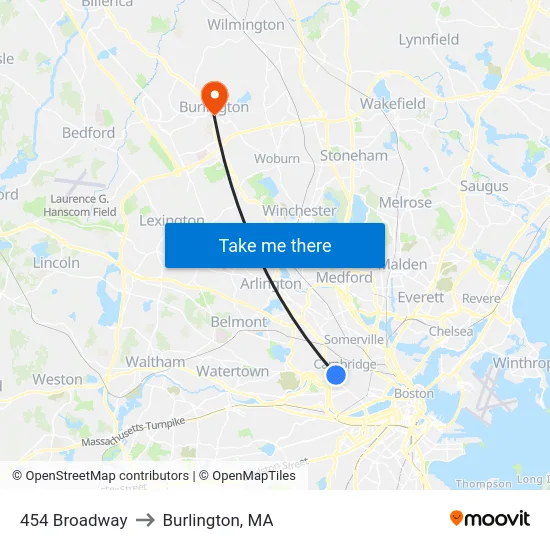 454 Broadway to Burlington, MA map