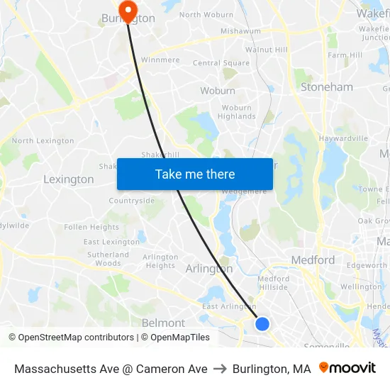 Massachusetts Ave @ Cameron Ave to Burlington, MA map