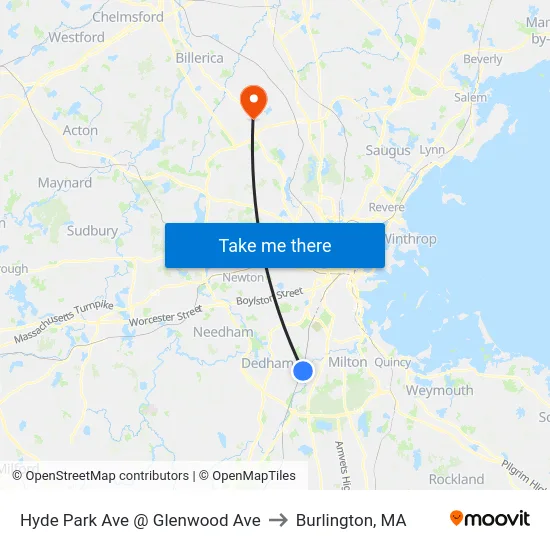 Hyde Park Ave @ Glenwood Ave to Burlington, MA map