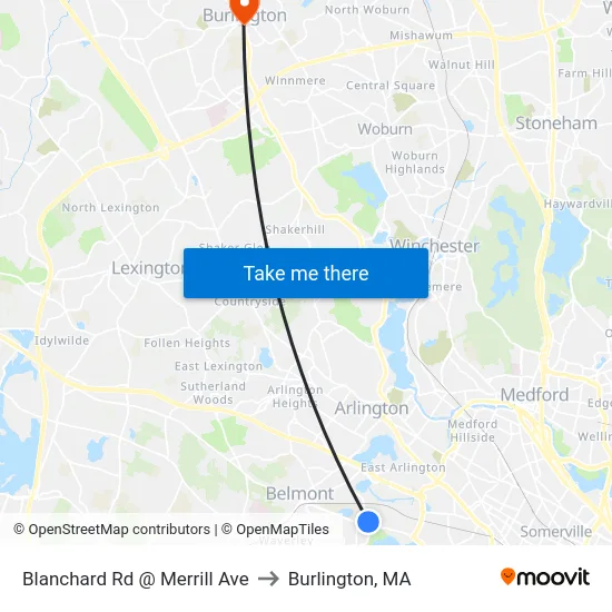 Blanchard Rd @ Merrill Ave to Burlington, MA map