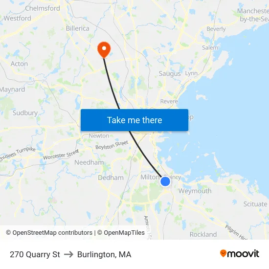 270 Quarry St to Burlington, MA map
