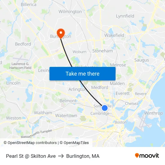 Pearl St @ Skilton Ave to Burlington, MA map