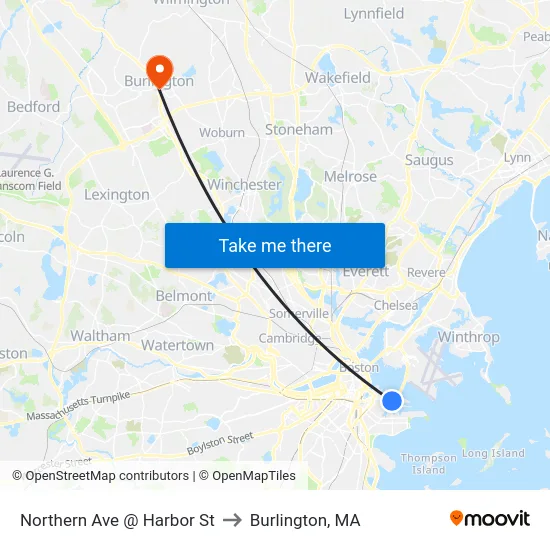 Northern Ave @ Harbor St to Burlington, MA map