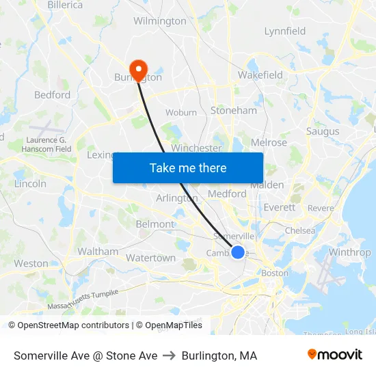 Somerville Ave @ Stone Ave to Burlington, MA map
