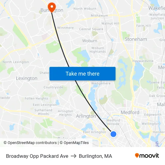 Broadway Opp Packard Ave to Burlington, MA map