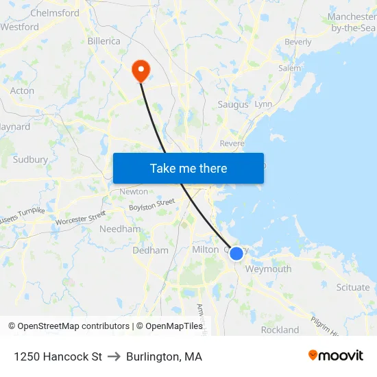 1250 Hancock St to Burlington, MA map
