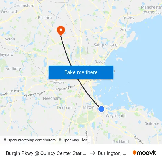Burgin Pkwy @ Quincy Center Station to Burlington, MA map