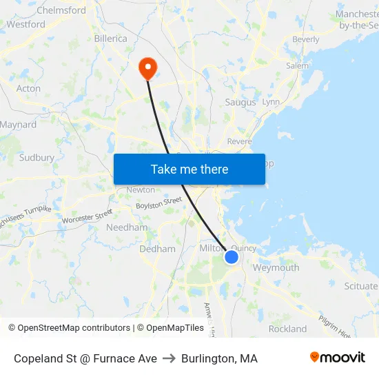 Copeland St @ Furnace Ave to Burlington, MA map