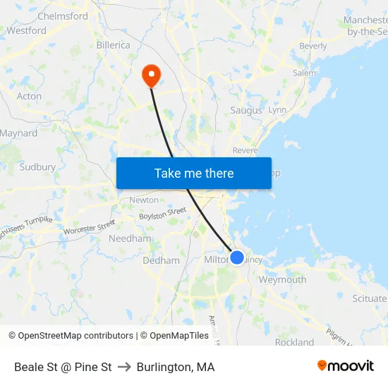 Beale St @ Pine St to Burlington, MA map