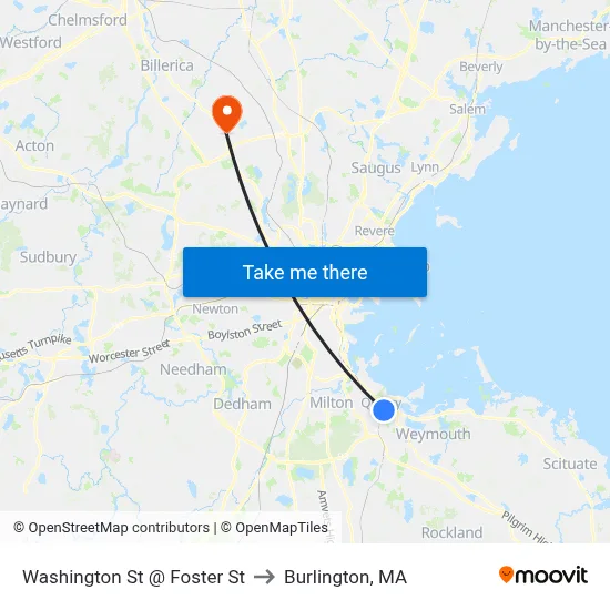 Washington St @ Foster St to Burlington, MA map