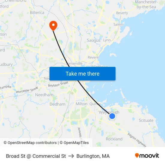 Broad St @ Commercial St to Burlington, MA map