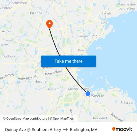 Quincy Ave @ Southern Artery to Burlington, MA map