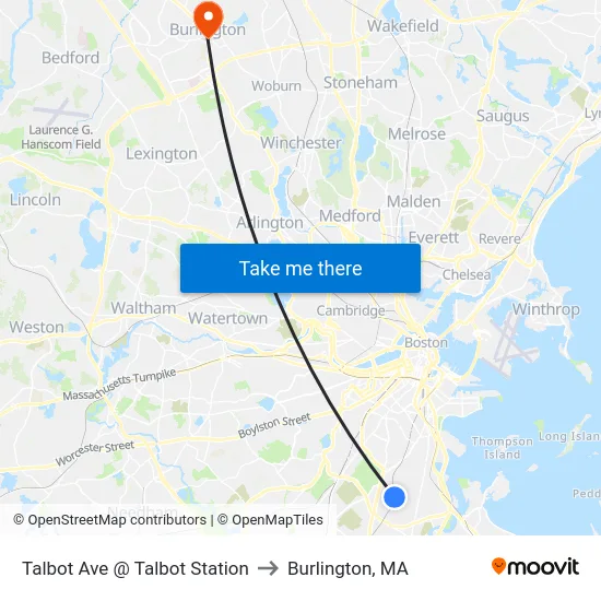 Talbot Ave @ Talbot Station to Burlington, MA map