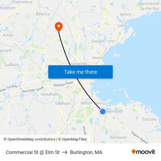 Commercial St @ Elm St to Burlington, MA map