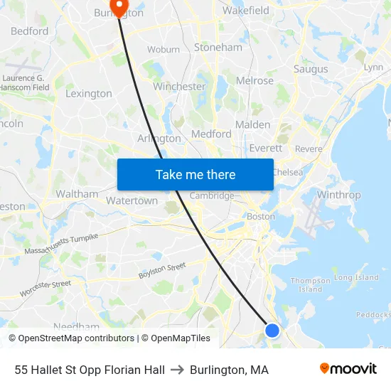 55 Hallet St Opp Florian Hall to Burlington, MA map
