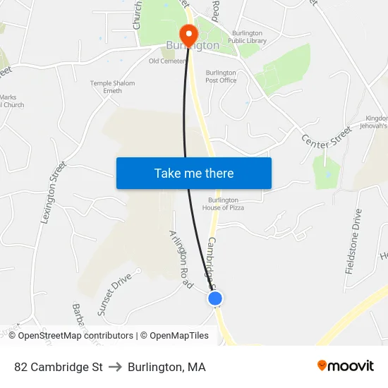 82 Cambridge St to Burlington, MA map