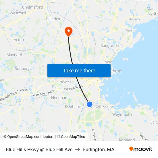 Blue Hills Pkwy @ Blue Hill Ave to Burlington, MA map