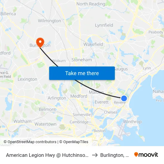 American Legion Hwy @ Hutchinson St to Burlington, MA map