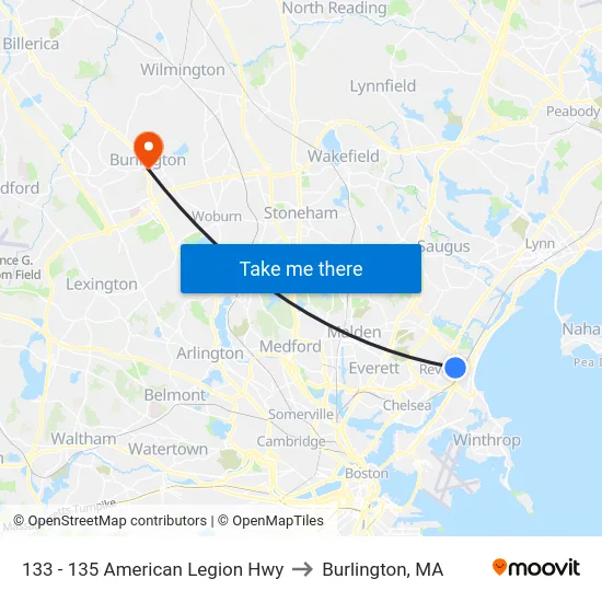 133 - 135 American Legion Hwy to Burlington, MA map