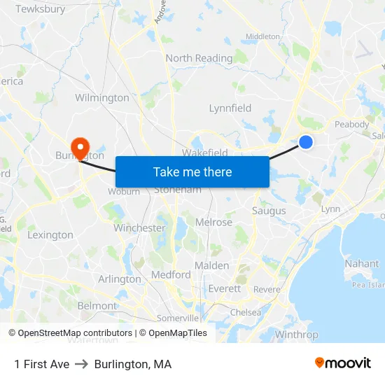 1 First Ave to Burlington, MA map