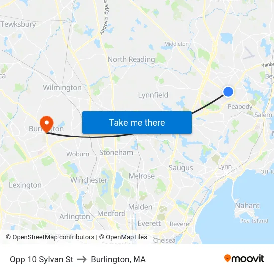Opp 10 Sylvan St to Burlington, MA map